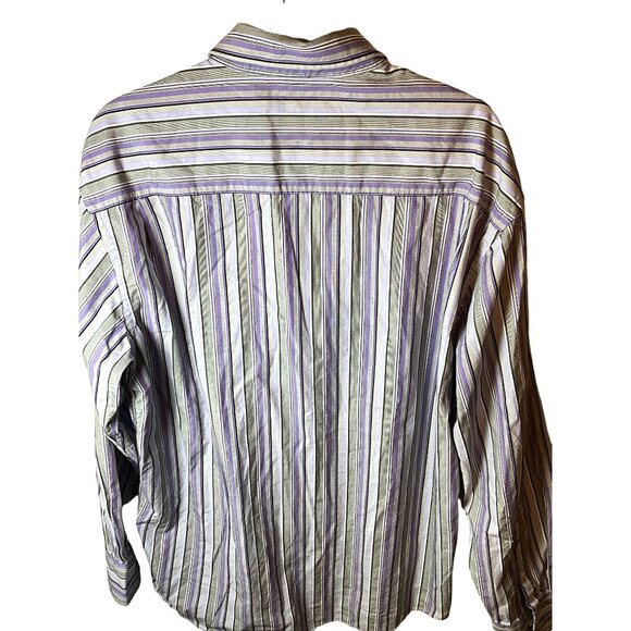 Alan Flusser XL Purple/White/Gray Striped Button Up Shirt‎ Contrasting Sleeves - Picture 4 of 5